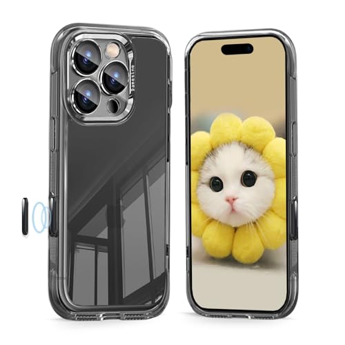 DAMESINE iPhone 16Pro�p�P�[�X �N���A�u���b�N ���^ �G�A�N�b�V���������ϏՌ� ���� ���ϖh�~ ���E�\�J�����ی�J�o�[�t���L���L�� 4K�����ߗ������Y�t�B�����ی� �J�����R���g���[���{�^���t�� �y�� �I�V�����A�C�z��16�v���P�[�X �N