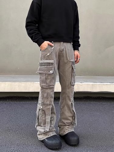 Men's Pants Workwear Straight Leg Denim High Street Multi Pocket Spring Summer Casual Trouser for Men4