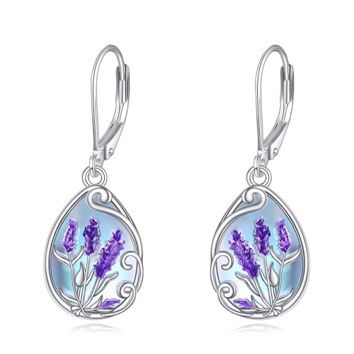 Boucles d'oreilles lavande argent 925 avec pierre de lune violette amovible