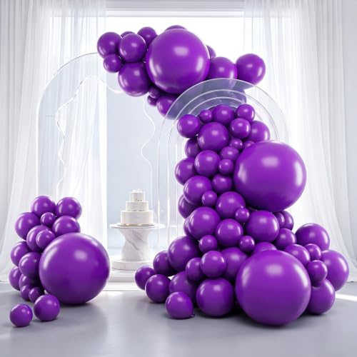 Image of RUBFAC Dark Purple Balloons 129pcs Different Sizes Pack of 18 12 10 5 Inch, Latex Royal Purple Balloon Garland Arch Kit for Wedding Masquerade Birthday Party Decorations