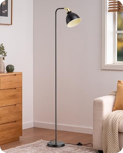 EDISHINE Lámpara de Pie Industrial, Lámpara Retro con pantalla metálica, cabeza ajustable, casquillo E27, Lámpara de Lectura para Salón y Oficina, incluye bombilla LED, negro