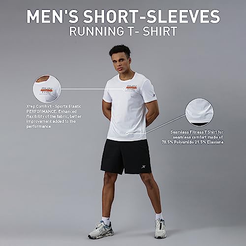 Image of XTEP Comfort Series (Sports Elastic Performance), Running Series, Superior Stretch, Polyamide & Elastane, Crew Neck Comfort Running T-Shirt for Men (White)