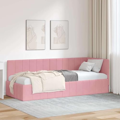 Adaxibro Eckbettgestell mit Kopfteil Rosa Samt, 80 x 200 cm, platzsparendes L-förmiges Design, vielseitig als Bett und Schlafsofa, kompatibel mit Matratze und Lattenrost für Schlafzimmer