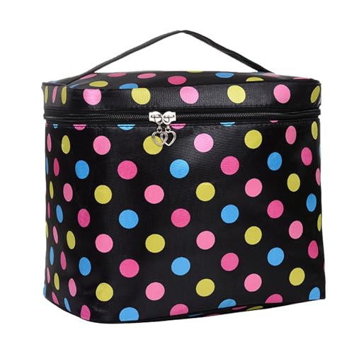 Bolsa de maquillaje grande – Bolsas de maquillaje grandes para mujer | Bolsa de maquillaje grande | Bolsa de cosméticos con asa cuadrada | Bolsa de maquillaje con diseño de puntos coloridos con