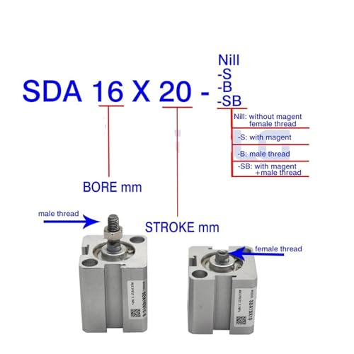 Cilindro neumático SDA25 de doble efecto con carrera de 5 a 100 mm 3