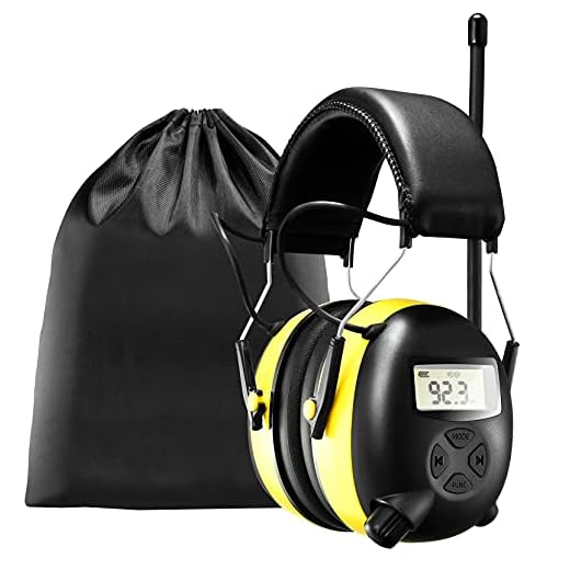BJKing EP003 AM/FM Hearing Protector with Digital Display, 30dB AM FM Radio Headphone Ear Protection 20 AM & FM Station Storage Noise Reduction Safety Ear Muffs for Lawn Mowing, Wood Working - Yellow