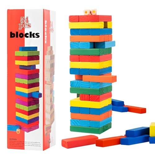 La Mejor Selección de Juegos de madera favoritos de las personas. 47 ZZBIFRJ Juego De Torre, Juegos de Construcción Tabla de Apilamiento con Dado, Juguete Didáctico Juego de Mesa (Multicolor-54pzs)
