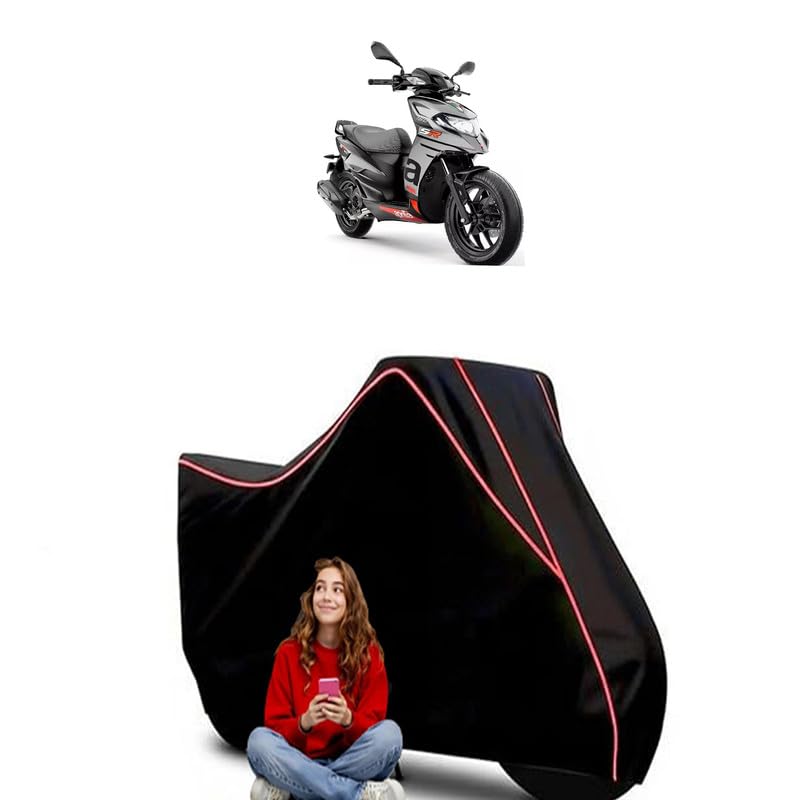 Image of SR 160 Premium Scooty Bike Cover Water Resistant Outdoor Use Universal Fit Scooters Motorcycles Heavy Duty UV Protection Dust Rain Scratch Resistant Elastic Bottom Black Blue Piping