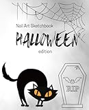 Nail Art Sketchbook - HALLOWEEN edition: Medium length ballerina nail shape design practice book.