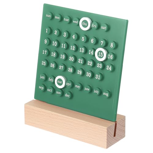 PATIKIL Calendário perpétuo de madeira, suporte de acrílico de mesa, exibição de data de mês de made