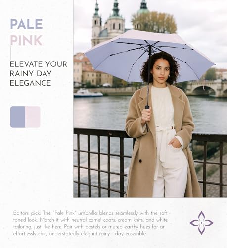 LILAC Travel Umbrella for Rain - Windproof Compact Folding Umbrella with 43\" Canopy - Auto Open Close Portable Parasol - UPF 100+ Sun Protection