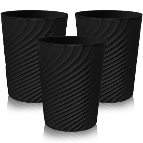 Lighterday 3 bidoni della spazzatura, in plastica, per ufficio, senza coperchio, per cucina, cameretta dei bambini, camera da letto, soggiorno (nero)