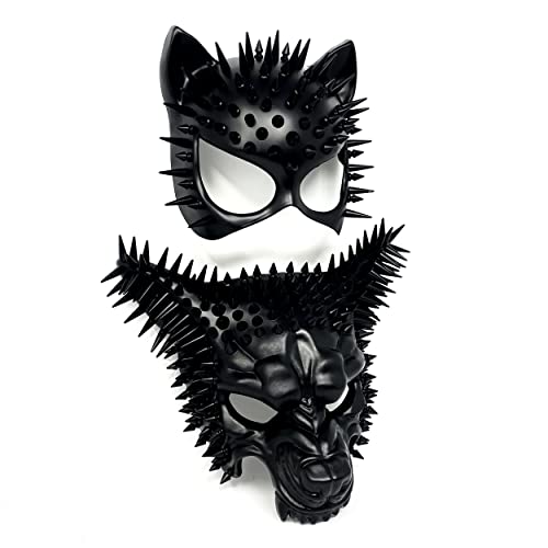 STORM BUY Steampunk Couple Men & Women Horror Devil Spike Masquerade Mask For Halloween Cosplay Burning Man EDC Party (Couple Black)