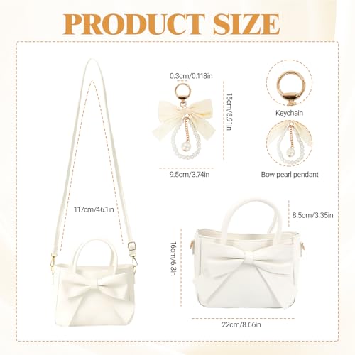 Coquette Purse, Women's Cute White Purse with Bow Charm, Soft Shopper Crossbody Satchel with Adjustable Shoulder Strap, Fashionable and Versatile3
