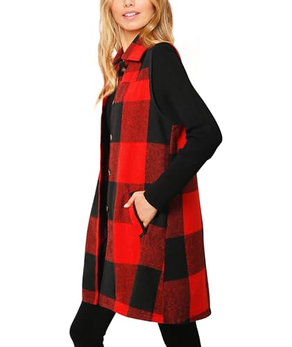 Women's Plaid Vest Buffalo Casual Lapel Open Front Sleeveless Cardigan Jacket Coat with Pockets3