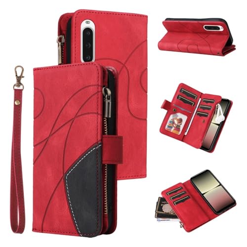 Étui pour Sony Xperia 10 VI rouge en cuir magnétique haut de gamme à double zip