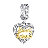 Best Friend Dangle Charms fits Pandora Friendship Bracelet, Silver Plated BFF Heart Necklace Pendant Pave Birthstones Beads, Gifts for Family/Christmas