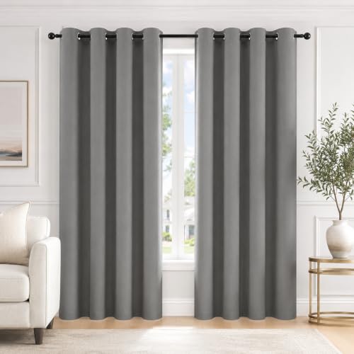 Deconovo Light Grey Blackout Curtains for Bedroom, Room Darkening Thermal Insulated Grommet Window Drapes for Living Room, 52W x 63L Inch, Soft Light Control, Energy Saving Insulated Panels, 2 Panels