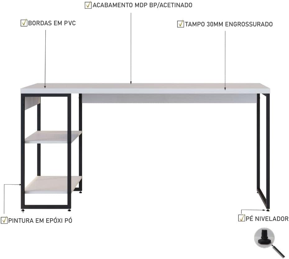 Compace Desing, Escrivaninha com Estante Baixa 2 Prateleiras 1,50m Dynamica