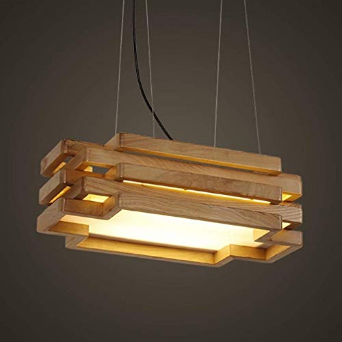 Suspension LED bois massif pliable lustre rectangulaire réglable cuisine