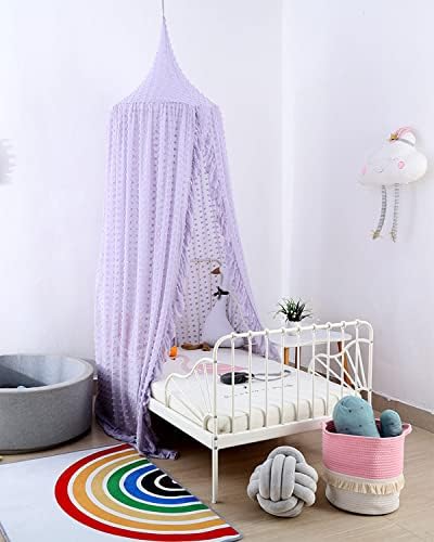 OldPAPA Bed Canopy for Girls, Elegant Princess Canopy for Girls Kids Baby Bed, Fairy Crib Canopy Neeting Room Decor, Hanging Curtain Mosquito Net for Bedroom Reading Nook Castle Nursery Decor-Purple