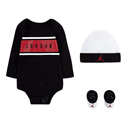 Image of Nike Baby Long Sleeve Bodysuit, Hat and Booties 3 Piece Set (Black(NJ0296-023)/Red, 0-6 Months)