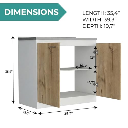 Image of Tuhome Napoles Utility Sink Base Cabinet with Integrated Stainless Steel Countertop, Freestanding Cabinet with Double Doors, Interior Shelf for Laundry Room, Utility Room, Mudroom or Kitchen