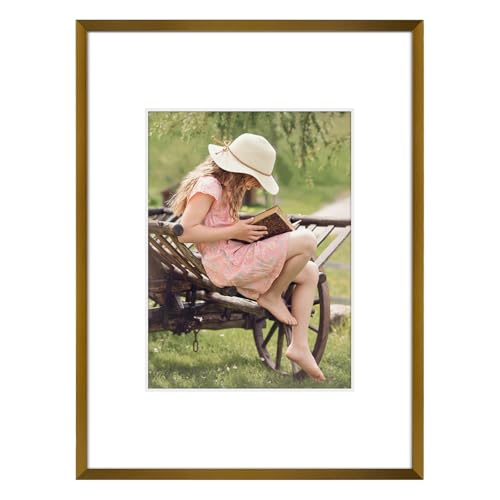 Frametory 9x12 Aluminum Picture Frame with Mat for 6x8 Photo, Bronze