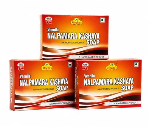 Image of Vennila Nalpamara Kashaya Ayurvedic Handmade Bath Soap with Nalpamara Herbs, Sandalwood, Coconut Oil and Natural Herbal Extracts for Daily Face and Body Cleansing (Pack of 3)
