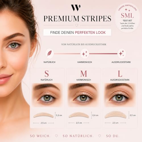 WOW STRIPES Schlupflid Tape – Premium Augenlid Tape für sofortiges Augenlid Lifting ohne OP, unsichtbarer Stripes zum Kaschieren von Schlupflidern, hautfreundlich, überschminkbar 200 Stück - M