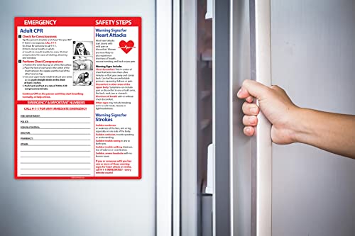 Adult Cpr And Heart Attack And Stroke, Rescue Charts (2 Pack), Quick First Aid Reference Card - 8.5" X 11" Laminated With Magnets - Emergency Numbers List, General Life Saving Information #TOP1