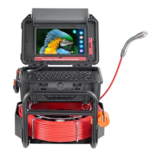 VEVOR Sewer Camera, 165 ft/50m, Self-Leveling Drain Camera with 10.1" Touchscreen, 512Hz Transmitter & Distance Counter, IP67 Snake Plumbing Tools with Lights-12 LED, 32GB Card for Duct Pipe