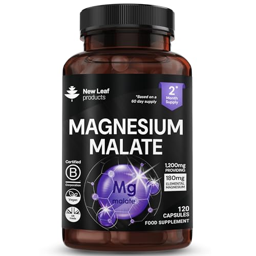 Magnesium Supplements 1200mg - Pure Magnesium Malate Capsules - Bones & Sleep Support - High Absorption Elemental - Vegan High Strength - 2 Months Supply