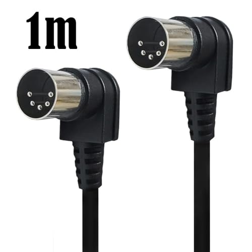 Double 90 Degree Right Angled MIDI Cable DIN Plug Socket Extension Cord Wire Male Din-5pin Double 90 Degree MIDI 5pin Cable for TV Surveillance Camera, Electronic Pianos (1M)
