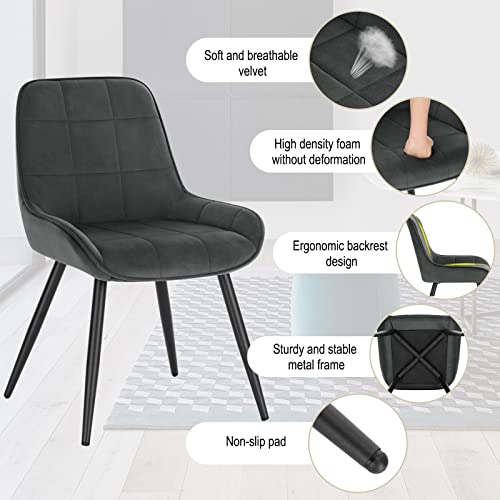 Miniatura 4 de Woltu 4x Sillas De Comedor, Silla Ergonómica Con Respaldo, Silla De Terciopelo En Estructura Metal, Sillas Para Dormitorio, Salón, Comedor Y Cocina, Gris Oscuro, Bh331dgr-4