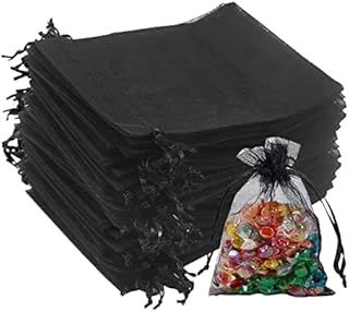 dogmoon 100Pcs Black Organza Gift Bags, 10x12cm Mesh Jewelry Pouches, Jewelry Gift Bags, Wedding Favor Bags with Drawstring for Wedding Christmas Birthday Anniversary(Black)