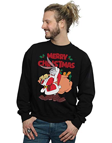 Image of Absolute Cult Looney Tunes Men's Santa Bugs Bunny Sweatshirt Black X-Large
