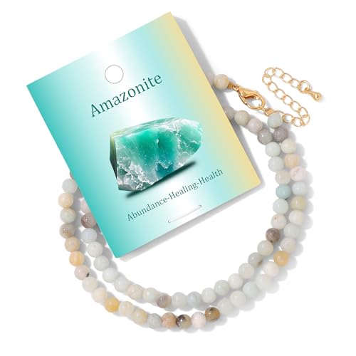 Bolinailo Amazonite Natural Stone Necklace for Women 4mm Handmade Crystal Choker Bead Necklace Gemstone Necklace Healing Crystal Jewelry for Women