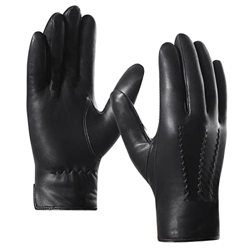 Harssidanzar Hombres Guantes De Cuero De Piel De Oveja Italiana De Para Forradas En Lana Negro XL Cover