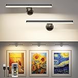 2 Pack Picture Lights for Wall, Rechargeable Wall Lights with Remote Control and Timer, Dimmable & 3 Color Temps, Magnetic Battery Operated LED Picture Lights Indoor for Paintings, Portraits, Black