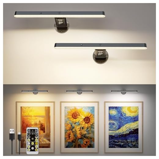 Bilderleuchte Kabellos LED Bildbeleuchtung Akku, 31cm 6000mAh Wandleuchte Ohne Stromanschluss,Dart Beleuchtung Licht 3 Farbtemperaturen Dimmbar mit Fernbedienung&Timer, für Malen,Foto,Portrait-2 Stück