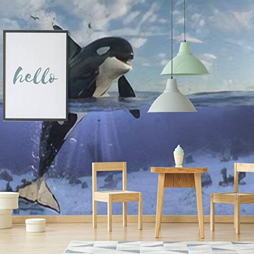 3D Wall Murals Removable Wallpaper Peel And Stick Modern Wall Stickers Killer Whale Orca Is Jumping Out Of Water While Half Of It Is In Wall Paper For Living Room Bedroom Wall Decor #TOP6