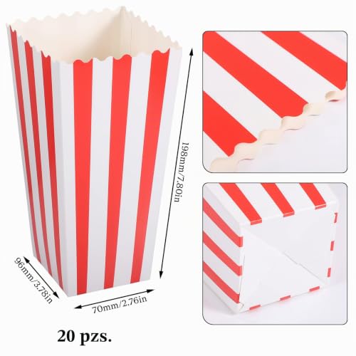 Miniatura 3 de 20 Piezas Caja Palomitas De Maiz, 19,8 X 9,6 X 7 Cm Bolsas Palomitas Grandes Contenedor De Chuches Cajas Palomitas Carton Para Cine Navidad Cumpleaños Boda Candy Bar Fiesta Rayas Rojas Y Blancas