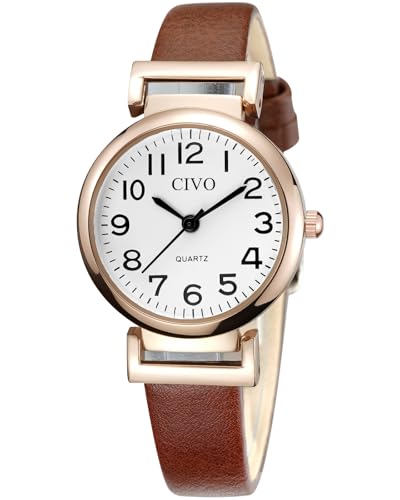 CIVO Braun Lederarmband Armbanduhr Damen: Wasserdicht Analog Quarz Klein Damenuhr - Klassische Geschenke fur Frauen