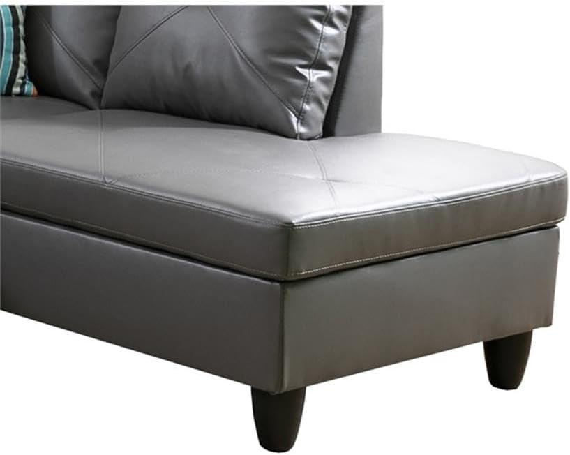BOWERY HILL L-Shaped Gray Microfiber Sectional Couch with Ottoman and Toss Pillows, 66.5" W x 30.5" D x 33.5" H, Durable Upholstered Fabric, Modern Living Room Seating, Easy Assembly, Storage Ottoman
