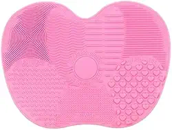 Tapete de limpeza de pincel de maquiagem em forma de maçã de silicone, rosa, multitextura, pincel de limpeza cosmético com ventosa