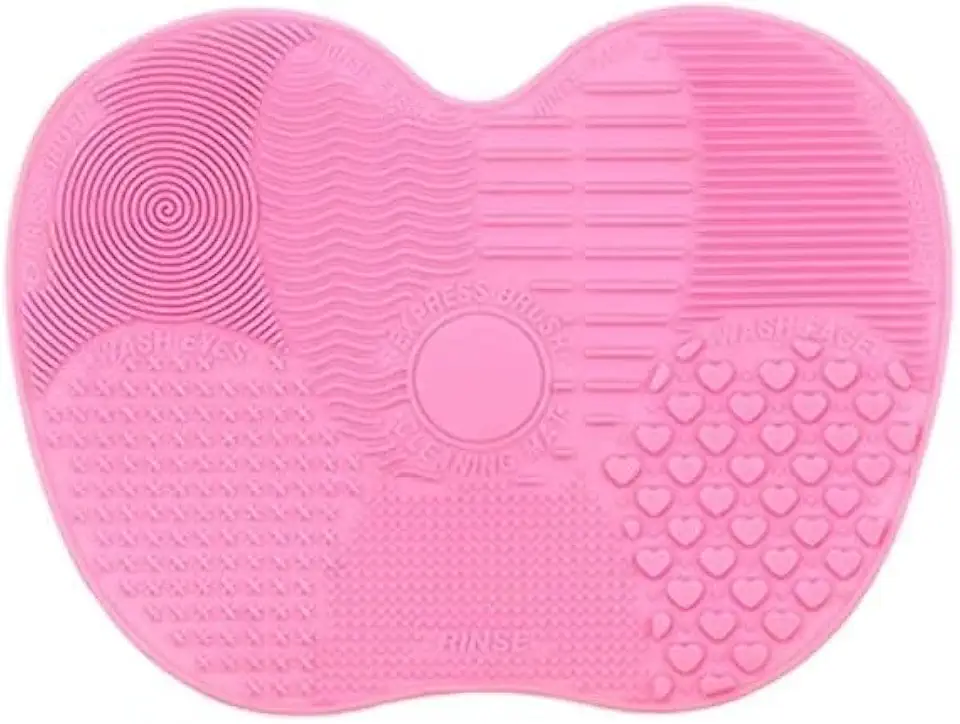 Tapete de limpeza de pincel de maquiagem em forma de maçã de silicone, rosa, multitextura, pincel de limpeza cosmético com ventosa
