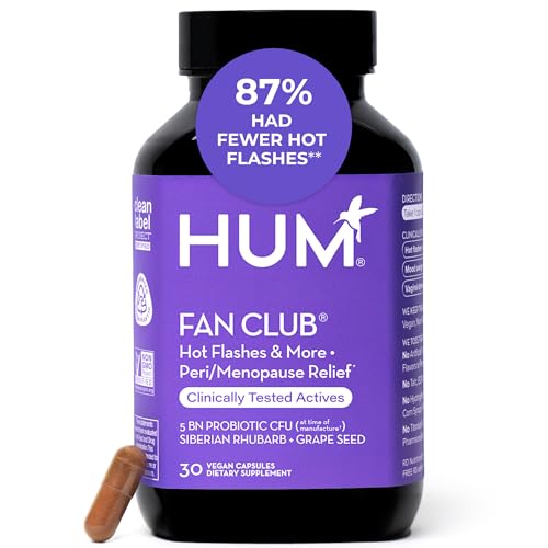 HUM Fan Club Menopause Probiotic Supplement, Estrogen Free Menopause Supplements for Women, Non Hormonal, Supports Energy & Hot Flashes, Grape Seed Extract & Siberian Rhubarb, 30 Vegan Capsules
