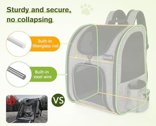 3. Bild von Pecute Haustier Rucksack mit Netzfenster, Tragbare und Faltbare Katzentasche, Atmungsaktive und Leichte Hundetasche, Wasserdichtes Oxford-Tuch mit viel Platz, Multifunktionales Rutschfestes Grau 6kg