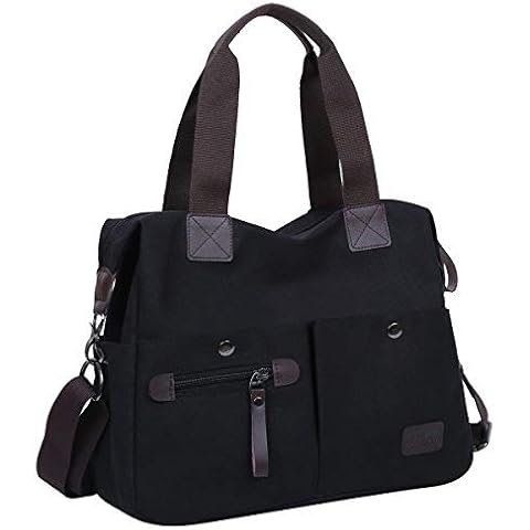 Eshow Women Tote Handbag Bag Canvas Shoulder Bag for Ladies 14 inch Laptop Shopping Bag Shopper Crossbody Multipurpose Hobo Bags Black Cover